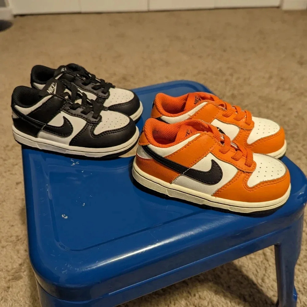 Nike Kids Sneakers Black White & Orange White with Black Swoosh